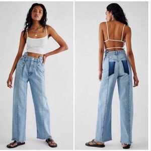 AGOLDE Pieced Angle High Waist Wide Straight Leg Patch Pockets Jeans Zip Raw 33